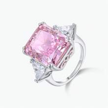 Dissoo 1 pezzo Anello in argento sterling 925 placcato rodio con fiore di ghiaccio rosa quadrato in zirconia, montatura a 4 griffes, gioiello di alta qualità per donna adatto all'uso quotidiano, regalo raffinato per anniversario, compleanno, laurea, rientro a scuola, regalo di coppia, disponibile in 2 colori