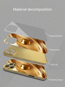 Funda de teléfono de vidrio templado dorado personalizada con patrones de manzana, adecuada como regalo para amigos, parejas, padres, regalo de cumpleaños para iPhone 16 Pro Max, 16 Pro, 15 Pro Max, 15 Plus, 15, 14 Pro Max, 14 Pro, 14 Plus, 13 Pro Max, 13 Pro, 13, 12 Pro Max, 12 Pro, 12, 11 Pro Max, 11, XS Max, XR, S25 Ultra, S24 Plus, S20 FE, S22 Plus, S21 Funda protectora de teléfono - Dorado - Ver 3