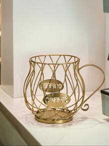 1PC Gold-Color Tea Pot Stand, Home Decor Storage Rack For Snacks, Candy, Suitable For Office, Living Room Coffee Table With Pre-Packaged Items Like Tea Leaves, Coffee Capsules, Candies