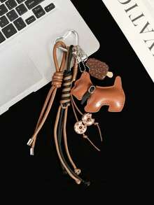 1件法国斗牛犬配饰，配冰淇淋甜甜圈编织钥匙扣 - 男女通用，可拆卸。非常适合装饰背包、斜挎包和女士手提包，背包装饰钥匙扣，女士包包汽车配件