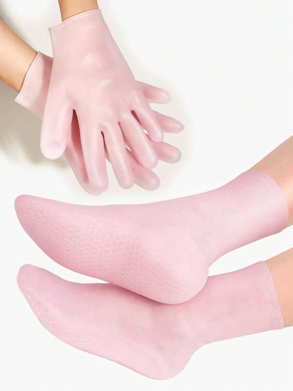 1 Pair Silicone Moisturizing Foot Mask Socks & 1 Pair Moisturizing Whitening Hand Gloves Set, Hydrating, Exfoliating, Cracked Heel & Dry Skin Care, Suitable For Beach