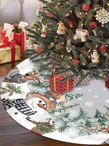 1pc Diameter 90/120CM Christmas Tree Skirt, 35/47Inch Snowman Christmas Tree Print Flannel Tree Skirts Mat For Christmas Decoration, Christmas Tree Decor,Xmas Tree Mat Decor, Home Decor, Room Floor Decor, Family Winter Scene Decor,Holiday Festive Party Decorations,Festival Christmas Atmosphere Supplies,Indoor Decoration,Xmas Decor,2026 New Year Decor