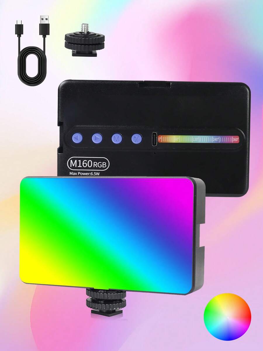 M160 RGB 视频灯 - 便携式 LED 相机灯面板，1800mAh 可充电，USB 供电，适用于数码单反相机/手机/电脑，非常适合直播氛围、化妆和摄影，适合自拍和直播、摄影、便携式灯自拍灯手机灯