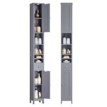 Colonne Salle de Bain Haute, Meuble Salle de Bain Etroit, avec Étagères Réglables, Tiroir, Compartiments Ouverts, pour Les Petits Espaces, Moderne, Gris Tourterelle - Gris - Voir 2