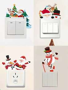 4pcs, Santa Claus Switch Stickers, Playful 3D Elk Snowman Christmas Tree Pattern Wall Stickers, Removable, Merry Christmas Switch Stickers, For Bedroom, Living Room, Bathroom Room Light Switches, Socket Background Wall Decoration, Christmas Decoration, Festive Atmosphere To Your Home, Party Supplies, Xmas Decor, Home Decor
