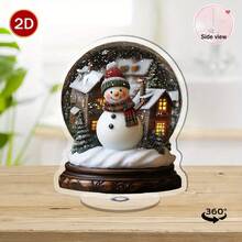 2D Flat, 1pc Rotating Acrylic Snow Globe, Winter Village Scene With Snowman And Cozy Cabin, Desktop Decor, Indoor/Outdoor, Holiday Home Office Living Room Christmas Decoration, Vibrant Color Design Decor, Winter Wonderland Ornament, Christmas Gift, Christmas Decoration, Desktop Decor, Christmas, Halloween Gift