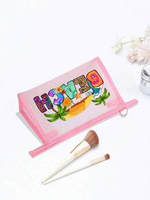 粉色网眼托特包和小包套装，带有海滩风格彩色字母印花设计，便携式化妆包和休闲收纳手提包，透明收纳包，护肤包，洗漱包，女士沙滩手提包，婚礼伴娘礼物，母亲礼物，生日礼物，送给朋友和老师的最佳礼物，浴室收纳盒，返校季和毕业季必备品，适合学生、返校和教师