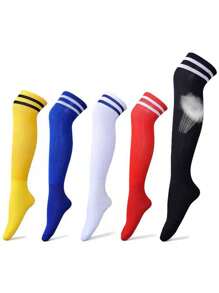 1 Pair Unisex Striped Over-The-Knee Football Socks, Breathable Anti-Slip Sports Socks For Teenagers, Moisture-Wicking, Comfortable, Quick-Drying, Elastic Fit, Suitable For Outdoor Activities, Cycling, Hiking, Running And Active Play For Boys And Girls 9+ Years Old, All Seasons