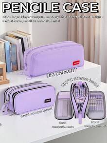 1PC/2PCS 多隔层简约女孩文具盒 - 多功能考试铅笔盒，适合学校使用（高美学设计） - 彩色 - 查看 1