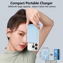 LUCKYDUO 磁性无线移动电源，5000mAh 超薄无线电池组，带 USB C PD 20W 超快速充电磁性便携式充电器，适用于 I-Phone16/16pro Max15/14/13/12 系列，适合夏季假期户外旅行/露营和免提应急备用移动电源，适合送给家人、朋友、生日 Nan 的礼物 - 藍色 - 查看 4