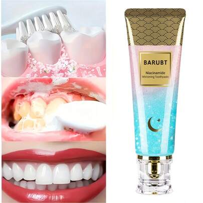 BARUBT 1 pieza Pasta de dientes blanqueadora con niacinamida - Menta fresca - Limpieza profunda, ayuda a eliminar manchas - Refresca el aliento - Apta para el hogar y los viajes, 100g