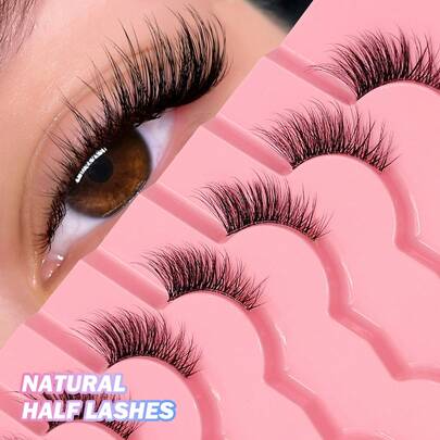 Asiteo أسيتيو 7 أزواج من رموش مستعارة نصفية، خفيفة وناعمة، تخلق تأثير مكياج عين القطة، تطيل زوايا العين بشكل طبيعي، ساق شفافة، مناسبة للمكياج اليومي، طويلة الأمد وقابلة لإعادة الاستخدام.