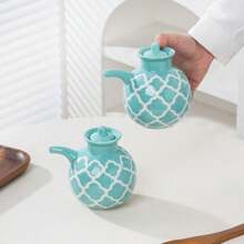 Dispenser per olio d'oliva da 700ml, in ceramica con rilievi sottovernice, contenitore per olio e aceto, accessorio da cucina per conservazione e dispensazione di condimenti e olio