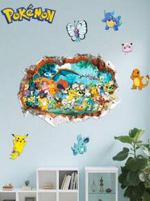 pokemon 1 pièce/set Stickers muraux de salle de bain Pikachu, stickers muraux de chambre, stickers muraux en matériau PVC détachable, convient pour les décorations murales du salon, stickers, décorations murales, stickers en vinyle pour la décoration de la maison, cadeaux de fête, cadeaux d'anniversaire, cadeaux de fête