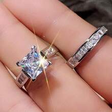 2pcs/Set Fashion Cubic Zirconia Rings For Women - Valentine's Day Gift Wedding Anniversary Party Jewelry - 銀色 - 查看 6