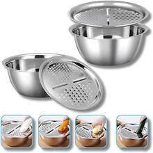 Ralador 4 em 1 Fatiador Bacia Legumes Queijo Tigela 26cm Cozinha saladeira aço inoxidavel inox - prata - Visão 3