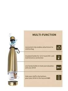 Botella de agua deportiva portátil de acero inoxidable QILIA de 1 pieza con fondo privado, caja de almacenamiento de  para el hogar, contenedor de almacenamiento oculto, taza térmica, botella de cola de almacenamiento multifuncional. - Plateado - Ver 5