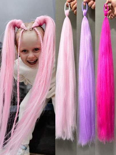 Synthetic Kids Colorful Wig Ponytail Headbands Rubber Bands Small Braids Hair Extension Hair Band Headwear Kids Hair Accessories 1PC