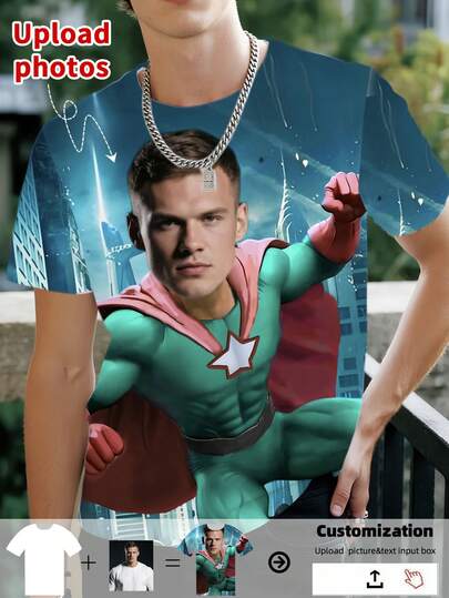 1 PC Custom Men's Sports T-Shirt, Customize Your Own Graphic Tees, Comfortable Loose Fit Men's Shirts, Customize Friends And Family Face Photo T-Shirts, Sports Shirts, Unique Holiday Gifts, Anniversary Gifts, Personalized Men's Clothing, Gifts For Him, Sports T-Shirts, Party Wear