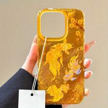 Funda para teléfono Good Luck Koi, compatible con phone 16/15/14/13/12/11 Pro, XS Plus, con diseño de glaciar dorado y protección anticaídas. - Blanco - Ver 5