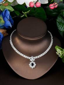 1 Set Elegant & Luxurious Jewelry Set, Cubic Zirconia Blue Gemstone Decor, Suitable For Women To Wear To Parties