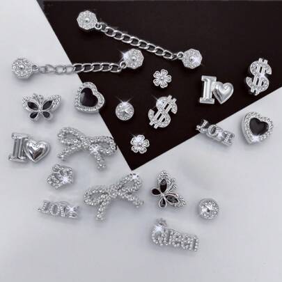 20pcs Detachable DIY Rhinestone Bow, Snowflake, Flower Shoe Accessories Decoration Chain, Perfect Holiday Gift