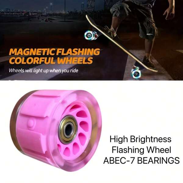 Skateboard Flash Wheel, 95A Hardness LED Skateboard Wheel, Equipped With High-Quality ABEC-7 Bearings, Skateboard Replacement Wheel, Suitable For Long Wooden Boards And Mini Cruisers, Street Wheels