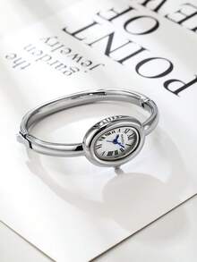 1pc Women's Bracelet Watch, Vintage Style Quartz Watch, Fashionable & Minimalist, Suitable For Daily Wear - Silver - View 3