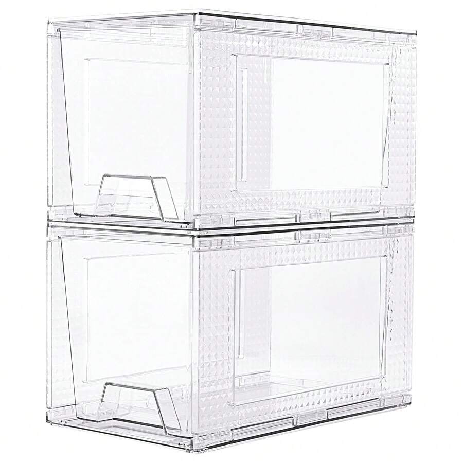 2Packs Acrylic Organizers Bin With Handle, Clear Bathroom Makeup Organizer And Storage, Stackable Organizer Drawers For Vanity, Bathroom, Pantry, Kitchen Cabinets, Makeup, Medicine Organization - 2Pcs Acrylic Organizers With Handle - 查看 1