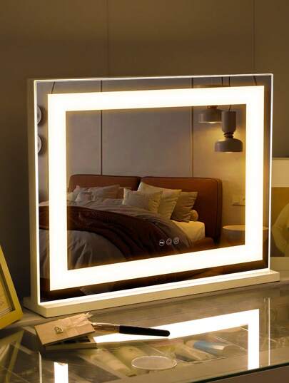 FENCHILIN Espejo con Luz Ajustable 3 Efectos de Luz Colgado en la Pared/Oficina Espejo de Maquillaje de Doble Uso Espejo de Baño Tamaño Grande Blanco 58cm X 46cm Blanco