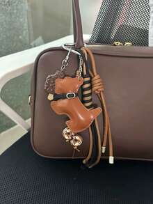 1件法国斗牛犬配饰，配冰淇淋甜甜圈编织钥匙扣 - 男女通用，可拆卸。非常适合装饰背包、斜挎包和女士手提包，背包装饰钥匙扣，女士包包汽车配件