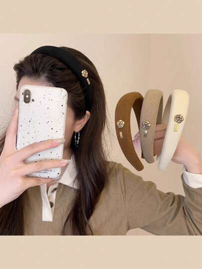 1 قطعة شريط رأس كاميليا كلاسيكي للنساء، شريط شعر إسفنجي فرنسي عالي التاج، شريط شعر متعدد الاستخدامات للخارج، شريط شعر، خريفي، اكسسوارات شعر