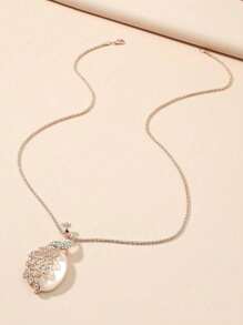 1pc New European And American Style Delicate Full Diamond & Rhinestone Owl Pendant Necklace, Fashionable All-Match Long Chain For Women
