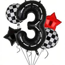 109 piezas/set Guirnalda de coches de carreras Balloon, látex rojo, negro, blanco, lámina a cuadros de 18" en blanco y negro adecuado para ducha, coche, fiestas de camiones, decoraciones de cumpleaños con temática de coche de carrera, decoración de fiesta de aniversario para hombres - rojo y negro - Ver 19