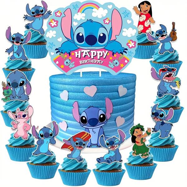 Disney Disney 25pcs Stitch Cake Decorations, Cupcake Decorations, Stitch Theme Party Supplies, Birthday Decorations, Disney Stitch Cake Decorations, Cupcake Decorations, Suitable For Party Decorations, Wedding Decorations, Very Suitable For Graduation Season, Wedding Season, Party Supplies, Is A Must-Have Party Decorations For Disney Fans' Parties.