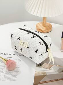 1 Peça Bolsa de Viagem com Alça de Laço Acolchoada e Macia, Moda, Grande Capacidade, Portátil, Conjunto de Armazenamento de Viagem com Divisórias, Bolsa de Lavagem de Viagem Fofa com Bolinhas, Organizador de Cosméticos, Organizador de Escovas de Maquiagem, Para Férias, Volta às Aulas, Bolsa Escolar, Bolsa de Viagem Feminina, Necessaire de Viagem