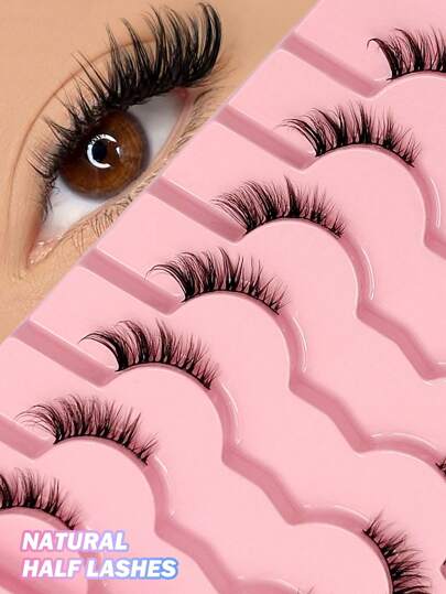 Asiteo 7 أزواج من رموش الكاذبة بتصميم العين القطة النصفية طبيعية رفيعة متشابكة ناعمة ومموجة للركن للاستخدام اليومي والانتقال