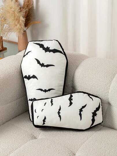 1pc Halloween Atmosphere Stereoscopic Tombstone Throw Pillow, All-Over Bat Print Cushion, Single-Sided Digital Printing, Plush Velvet Material, Soft And Comfortable, Suitable For Living Room, Bedroom, Sofa, Bed Decor, Great Gift, Halloween Decor, Two Size Options