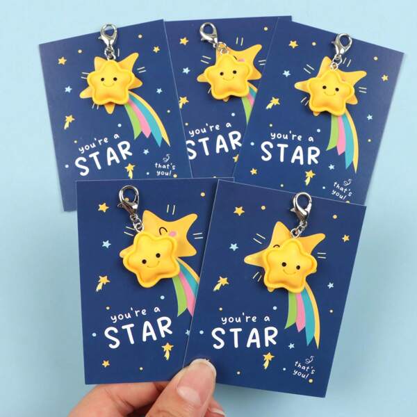 1 pieza/5 piezas Adorables llaveros de estrella multicolor, llavero de estrella motivacional, regalo inspirador para estudiantes, "Eres una estrella", regalo de aprecio para maestros, regalos de regreso a clases, llaveros con cierre de langosta, accesorios para automóvil, accesorios góticos y de Y2K, accesorios de Halloween, Día del Maestro, Navidad