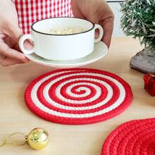 4pcs Mixed Christmas Series Round Woven Placemats, 7.09inch (18cm) Diameter, Thick Heatproof Coasters Made Of Braided Rope In Assorted Styles, Suitable For Cups, Pots, Bowls As Christmas Gifts
