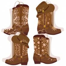 4/8/12pcs, Western Party Gift Bags Cowboy Boots Paper Bags Favors Wild West Gift Bag With Handles Rodeo Boot Hat Goodie Bag For Cowboy Birthday Bachelorette Party Supplies - Brown - View 7