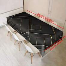 1pc Modern Minimalist Black Tablecloth With Gold Geometric Pattern - Machine Washable Polyester, Rectangular Design, Suitable For Dining Table And Coffee Table, Elegant Home Decor, Dining Table Decoration