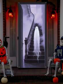 2D 万圣节鬼门横幅、恐怖鬼万圣节门装饰、万圣节门装饰、万圣节派对横幅、用于前门廊、万圣节派对用品、恐怖装饰背景板。