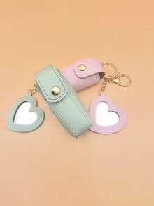 1 件迷你口红盒带镜子，便携式 PU 皮革钥匙扣口红架 - 粉色化妆包化妆品收纳盒口红架感恩节礼物送给女孩女士妈妈口红袋女士礼物女孩礼物女友礼物