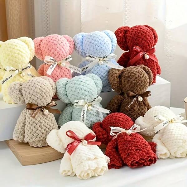 20-Piece Towel And Gift Bag Set - Contains 10 Cute Panda Towels And 10 Transparent Drawstring Bags - Perfect Souvenir Choice For Weddings, Birthdays, Mother's Day, Christmas, Halloween, Christmas Eve Parties And Other Occasions