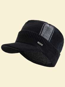 JZML 1 件男士铁质标签装饰针织帽（带衬里）秋季服装 - Brim Knitted Hat - 查看 13