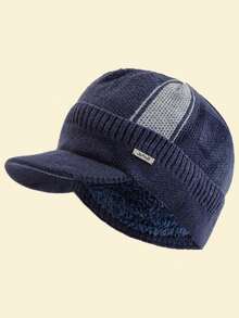 JZML 1 件男士铁质标签装饰针织帽（带衬里）秋季服装 - Brim Knitted Hat - 查看 11