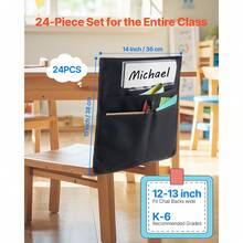 Chair Pockets For Classroom, 24 Pack, 14 X 15 Inches Chairback Buddy Pocket With Name Tag, Back Of Chair Organizer For Kids In Classroom, Kindergarten, School, And Home, Black - Black - View 2