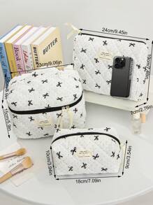 1 Peça Bolsa de Viagem com Alça de Laço Acolchoada e Macia, Moda, Grande Capacidade, Portátil, Conjunto de Armazenamento de Viagem com Divisórias, Bolsa de Lavagem de Viagem Fofa com Bolinhas, Organizador de Cosméticos, Organizador de Escovas de Maquiagem, Para Férias, Volta às Aulas, Bolsa Escolar, Bolsa de Viagem Feminina, Necessaire de Viagem