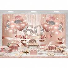 1pc,Rose Golden Happy 60th Birthday Backdrop Decorations For Women Pink Glitter Ribbon Balloons Dots Photography Background Shining Diamond Sixty Years Old Party Banner Photo Studio Props